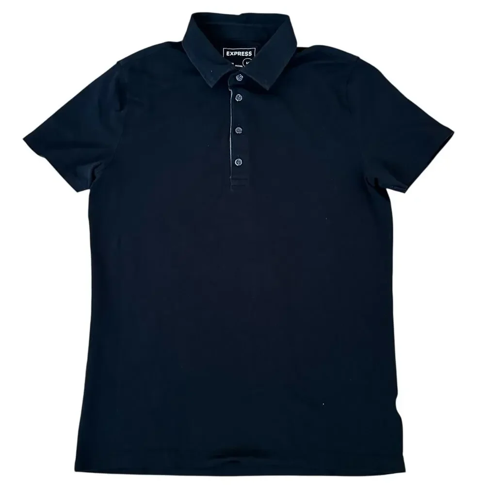 Express Women Black 4 Button Front Pointed Collar Short Sleeve Polo Shirt S/P - Picture 5 of 8